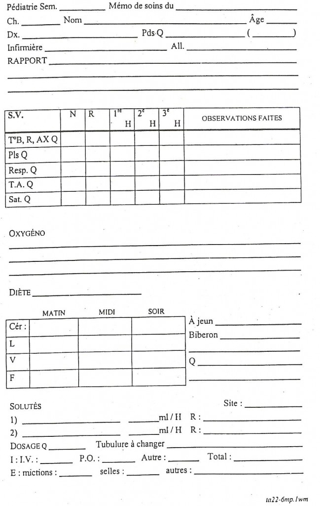 recto d'un mémo de soins